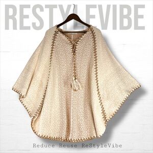 BOSTON PROPER Women’s Size L/XL Cape Poncho Style Sweater Knit Oversized Boho